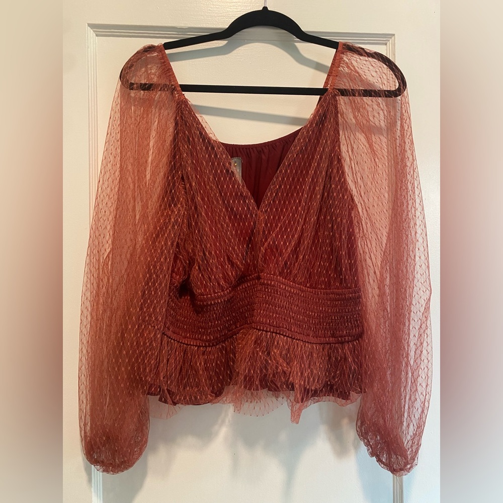 Anthropologie sheer sleeve pindot blouse